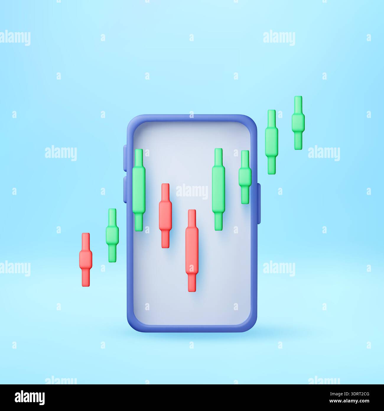 Smartphone with 3d candlestick chart on screen. Stock Vector