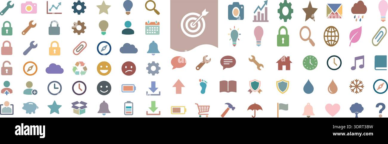 Universal Web and App Interface Icons Mega Set Colorful Vector Collection Stock Vector