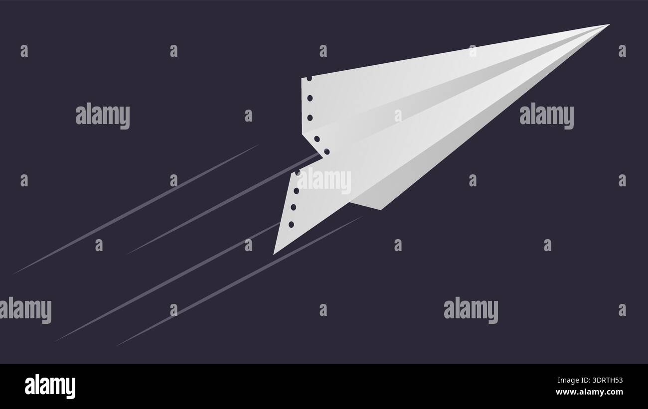 White paper airplane flying on dark background Stock Vector