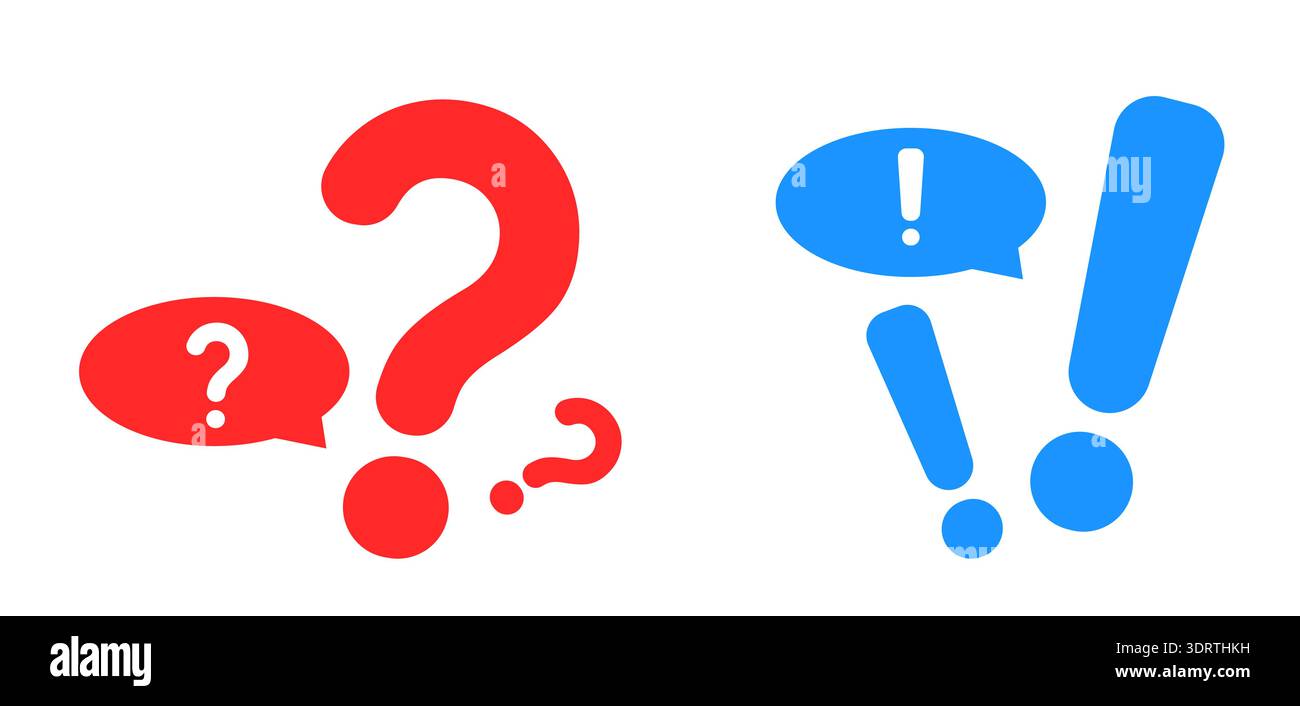 Red question and blue exclamation marks with speech bubbles Stock Vector