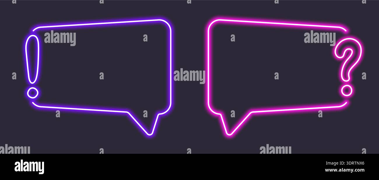 Neon speech bubbles: exclamation and question marks Stock Vector