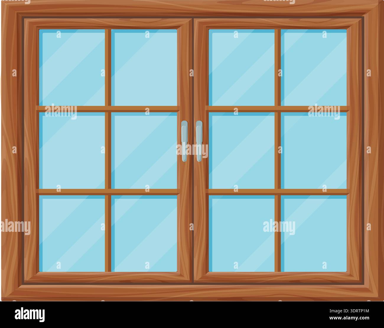 Wooden double-panel window with blue glass design Stock Vector