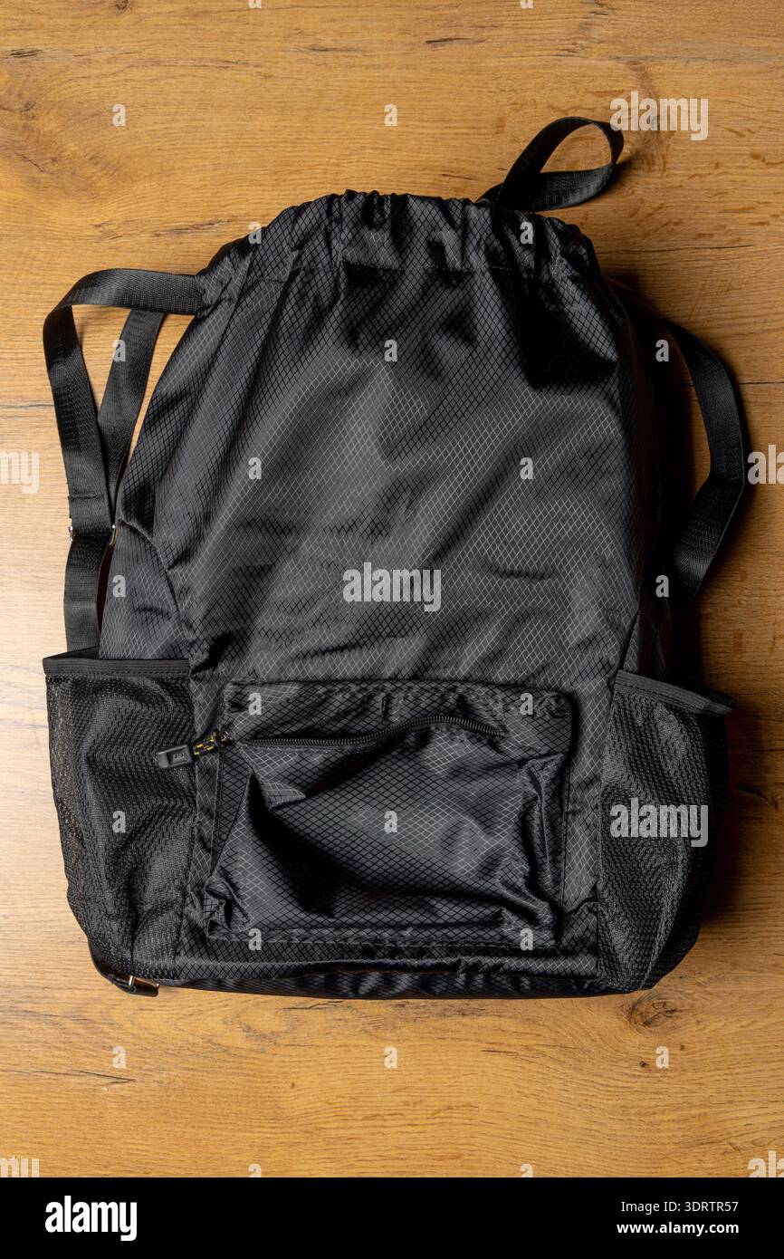 Black backpack with space for inscription isolated Stock Photo