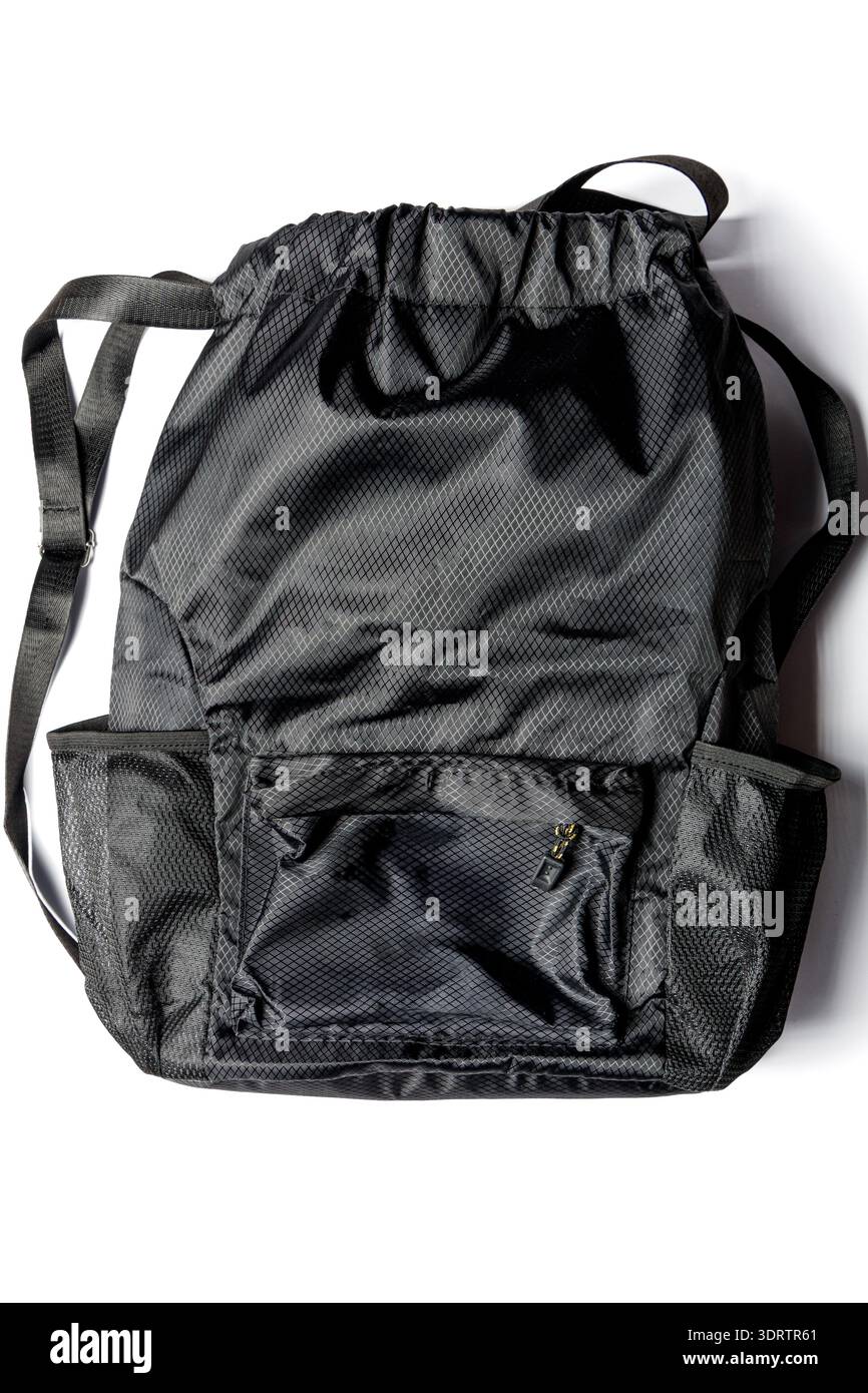 Black backpack with space for inscription isolated Stock Photo