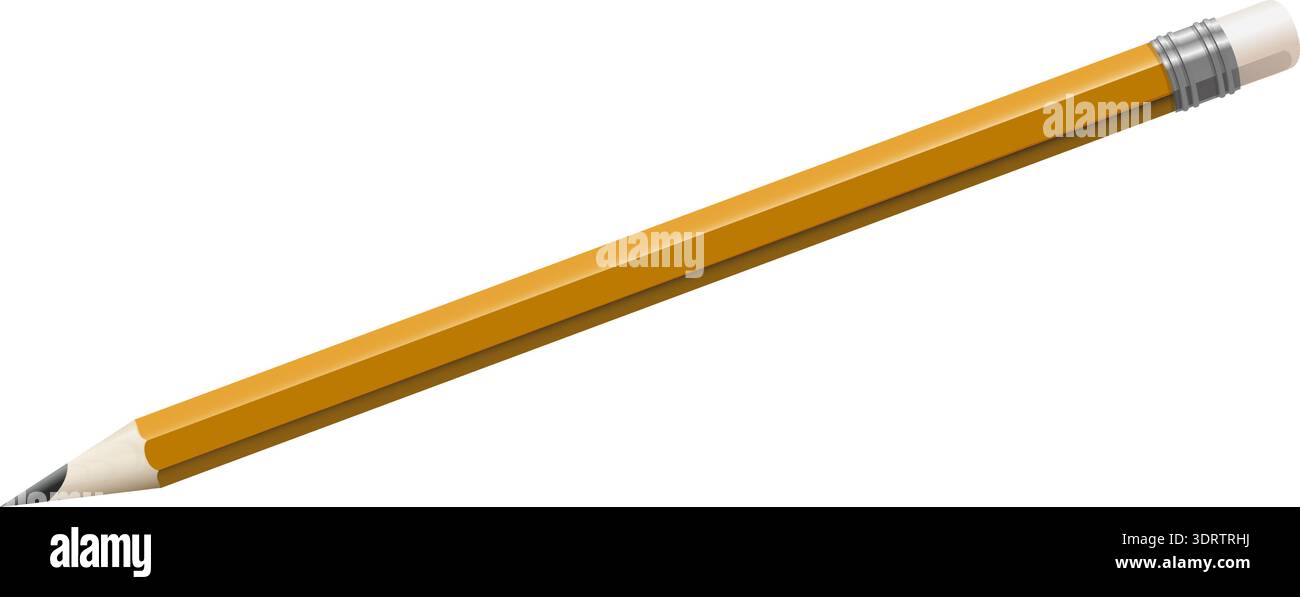 Yellow pencil with eraser on white background Stock Vector