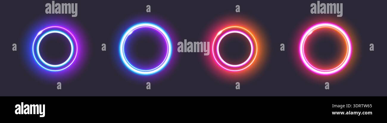 Colorful neon circles on dark background - glowing design Stock Vector