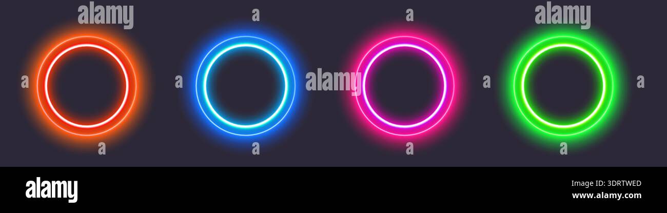 Glowing neon circles on dark background Stock Vector