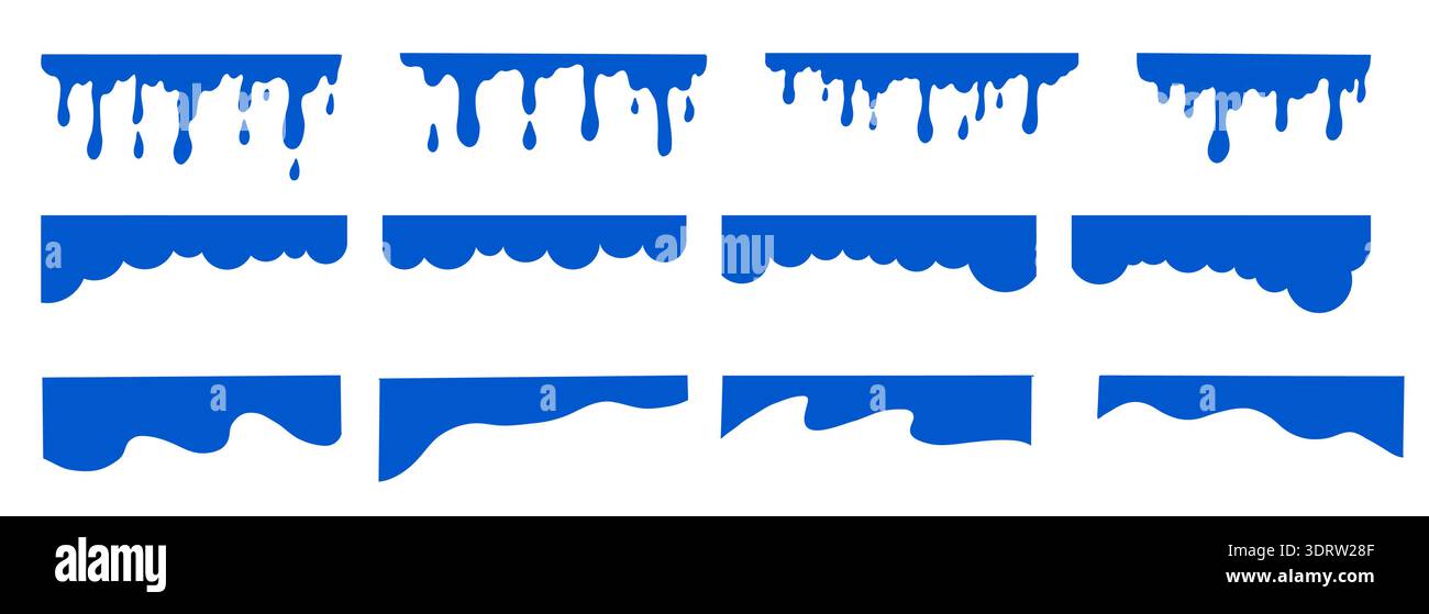 Simple clouds divider web site separator set. Fluffy curve edge header section. Blue border for banner, frame bottom, template. Vector illustration Stock Vector