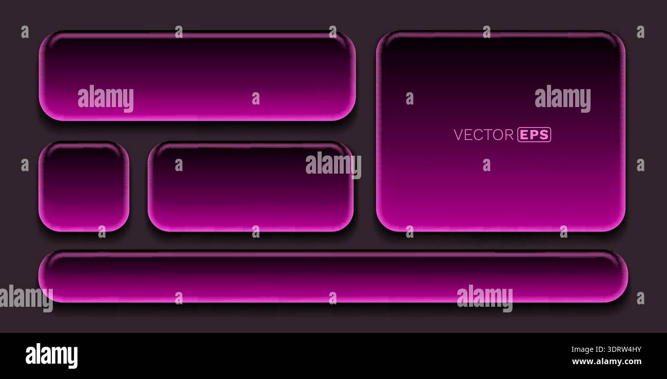 Glossy Magenta 3D Buttons and Frames Set. Perfect for modern web design projects. Vector illustration. Stock Vector