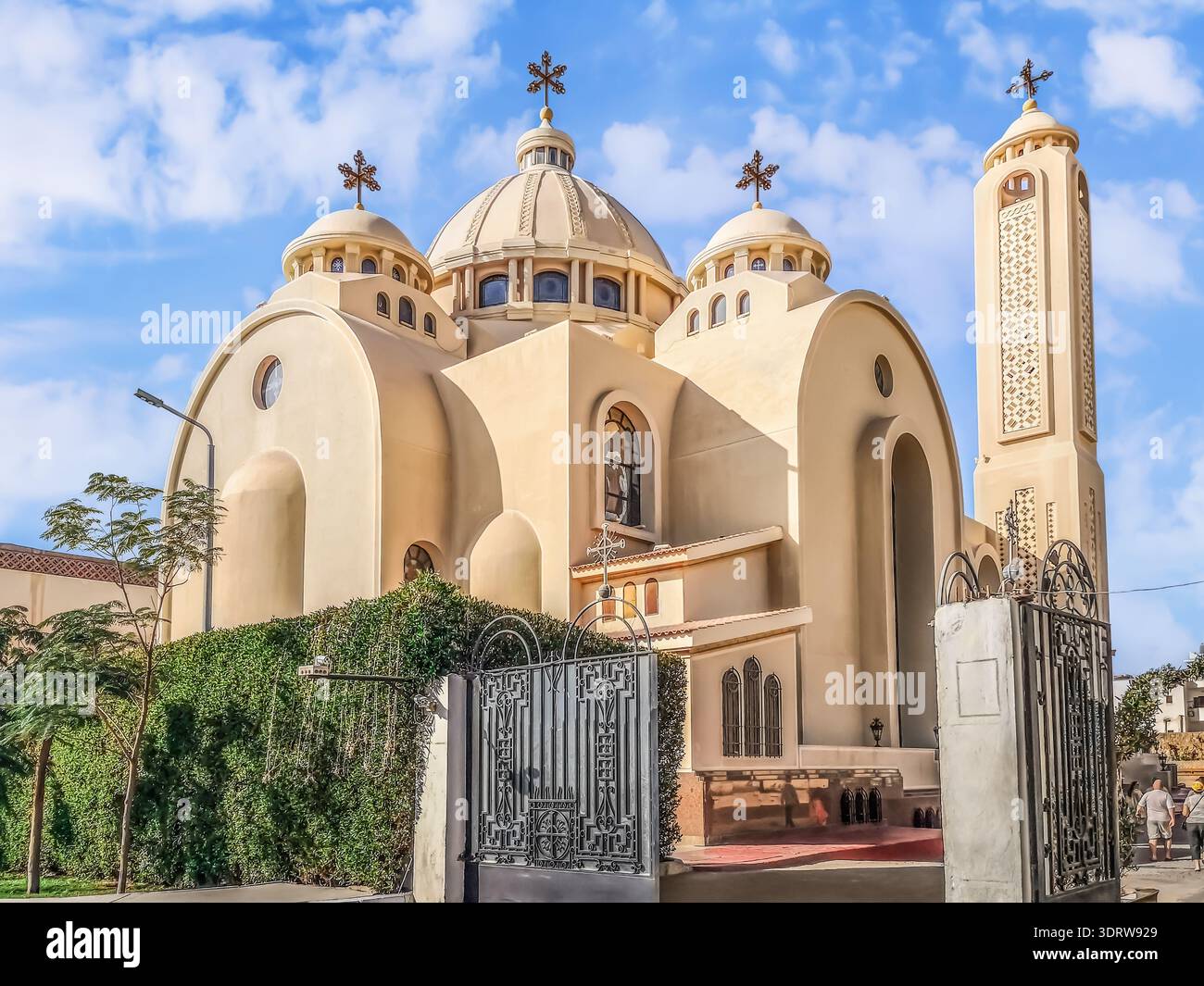 Sharm El Sheikh, Egypt - January 18, 2020: Exterior view of El Sama Eyeen Coptic Orthodox Church in Sharm El Sheikh. Modern religious building with de - Smartphone Captured Stock Image