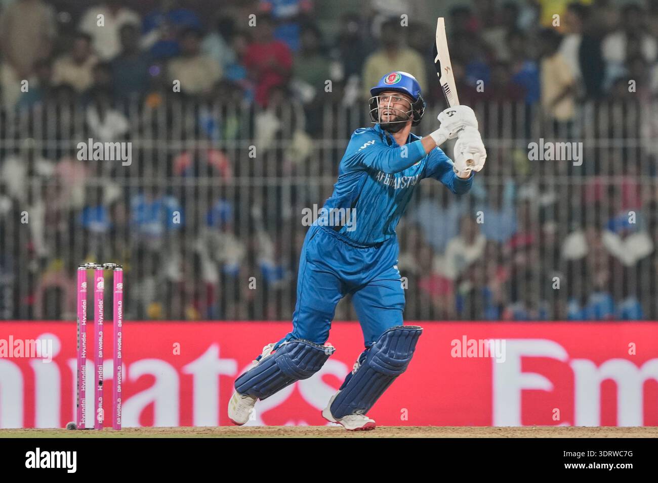 Afghanistan's Azmatullah Omarzai plays a shot during the T20 World Cup ...