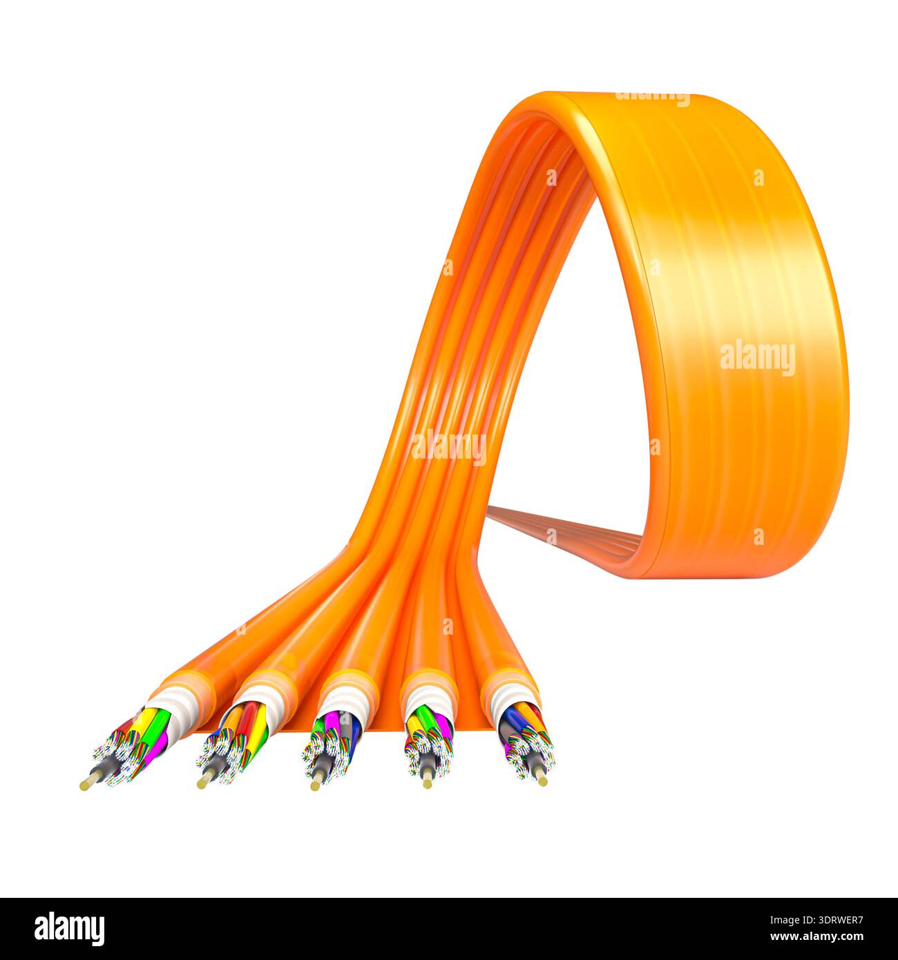 Orange fiber optic cables transparent background 3d Stock Photo