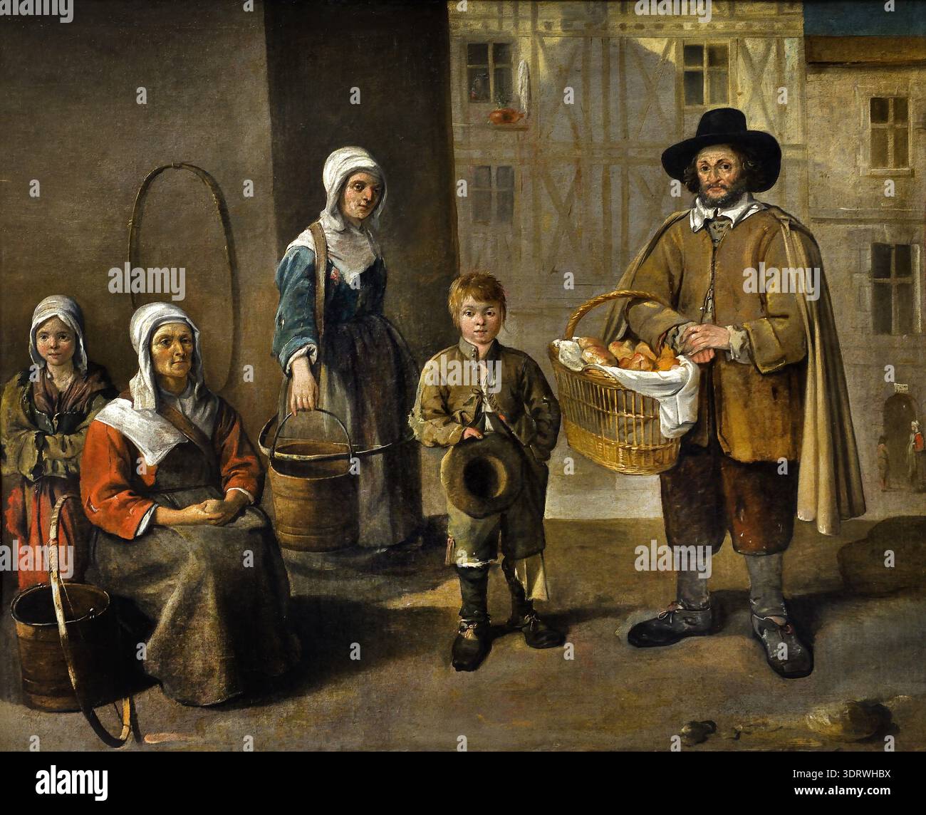 Les marchands de pains et les porteuses d'eau - Bread merchants and water carriers 1645  by Jean MICHELIN 1616 -  1670, Paris, Louvre Museum, Paris. Stock Photo