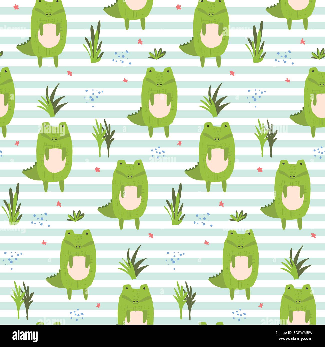 Cute cartoon striped pattern with crocodiles Stock Vector