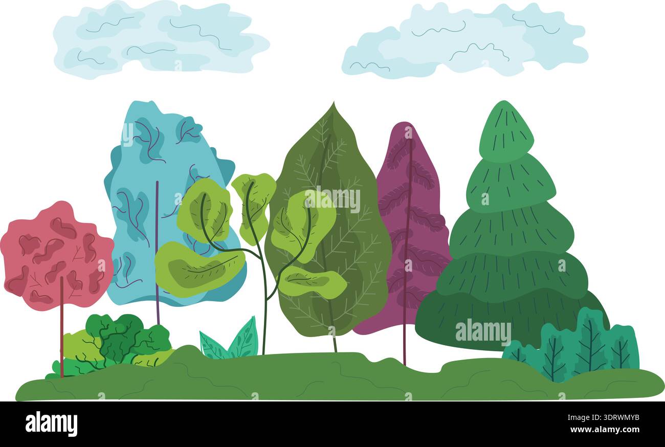 Colorful abstract trees and grass composition Stock Vector