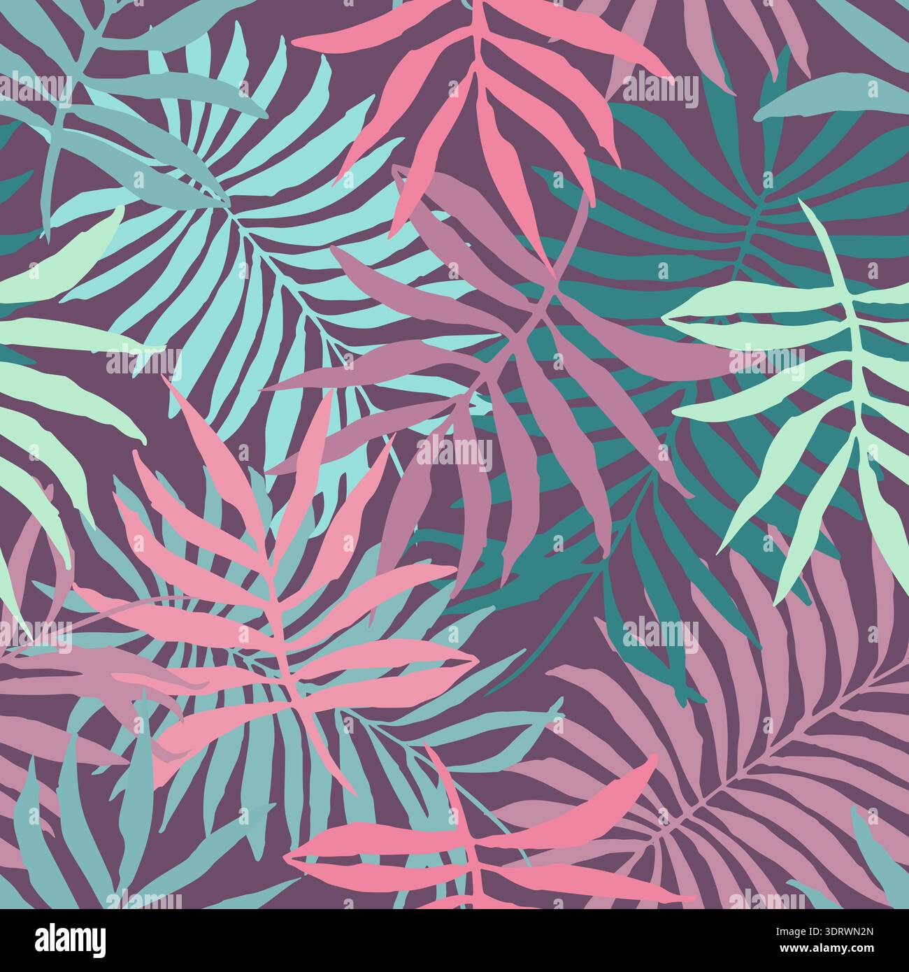 Pale color pattern with hand drawn tropical leaves Stock Vector