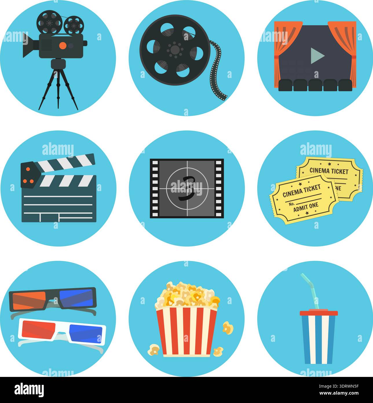 Nice flat vector cinematography elements set Stock Vector
