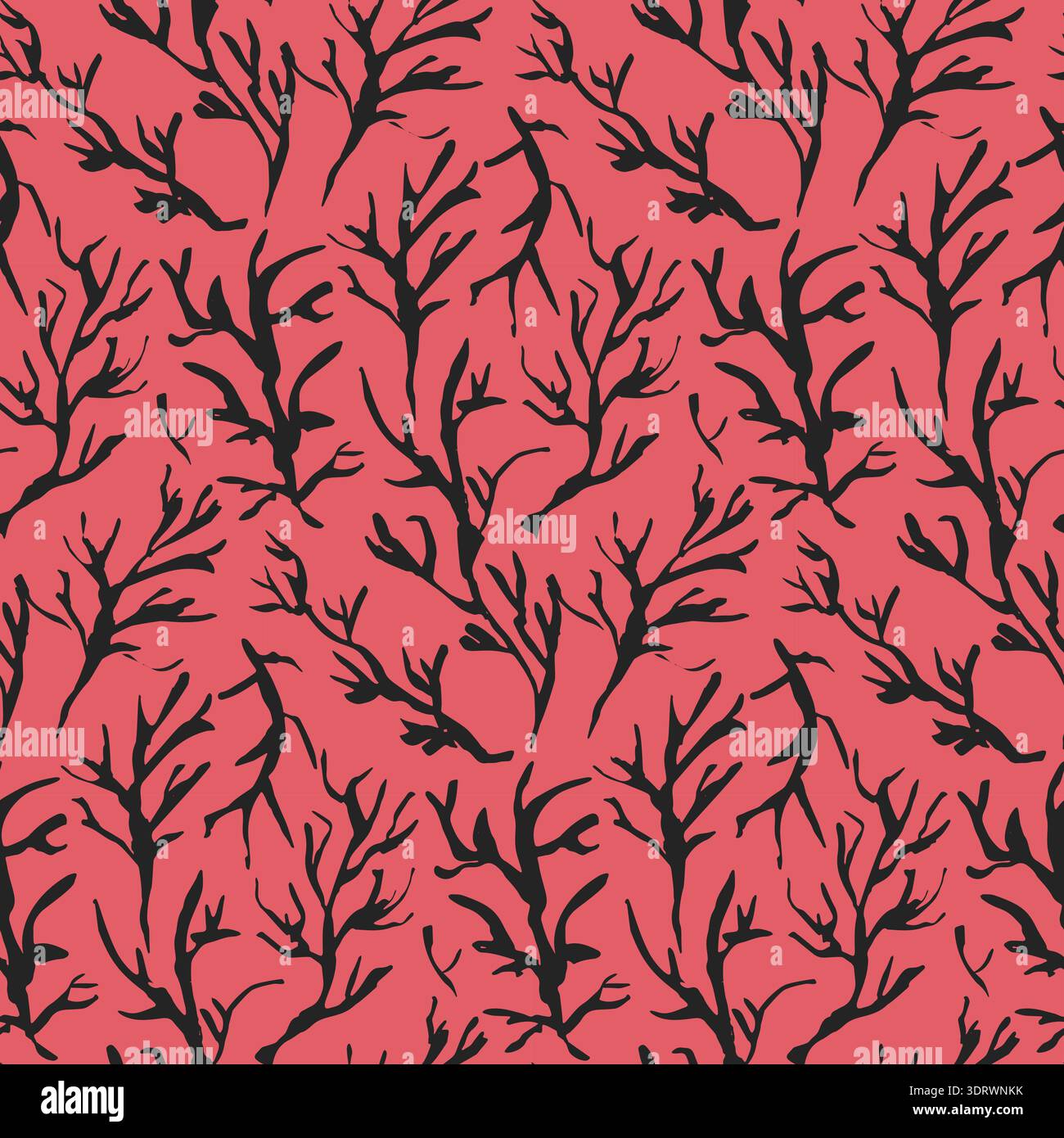 Contrast red drawn ink branches pattern Stock Vector
