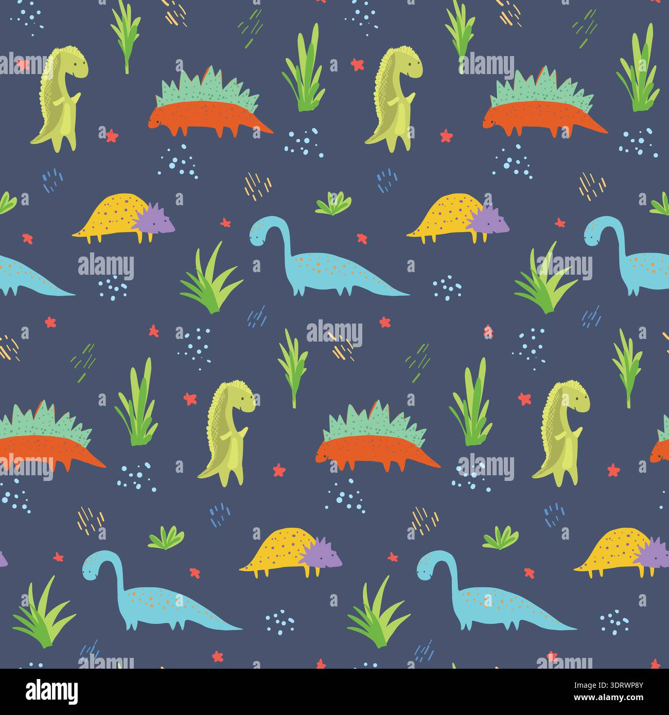 Cute dark blue dinosaurs pattern for kids textile Stock Vector