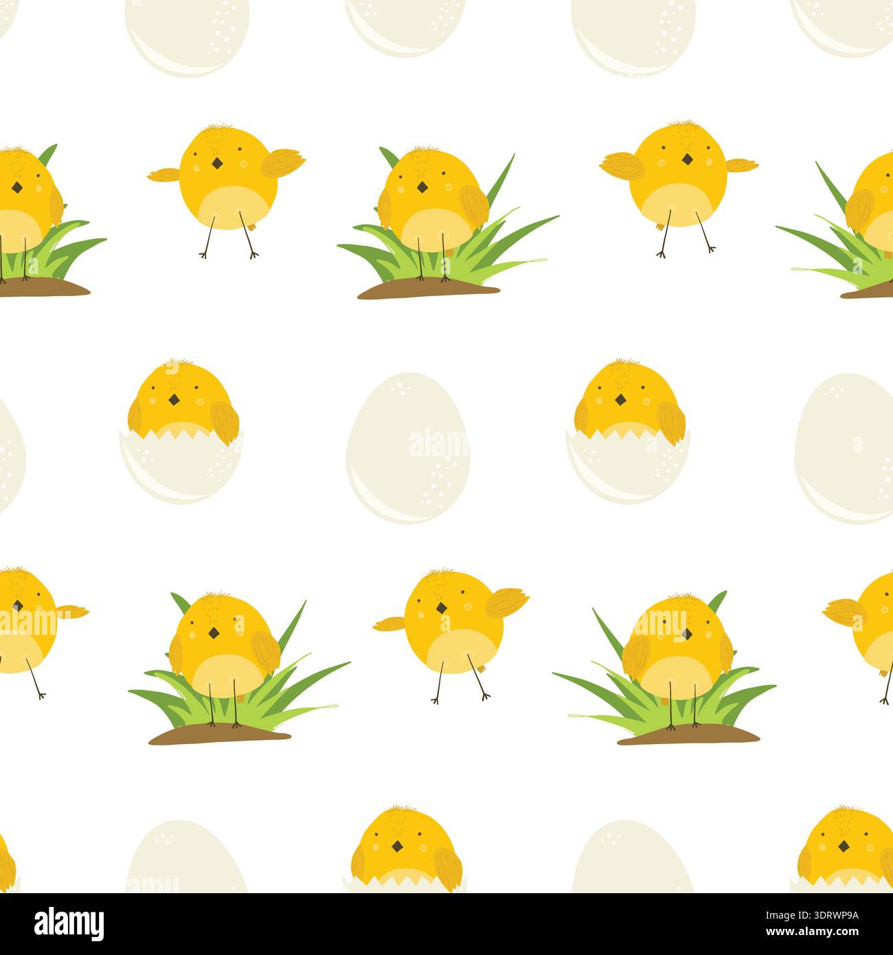 Cute pattern with cartoon yellow chickens Stock Vector