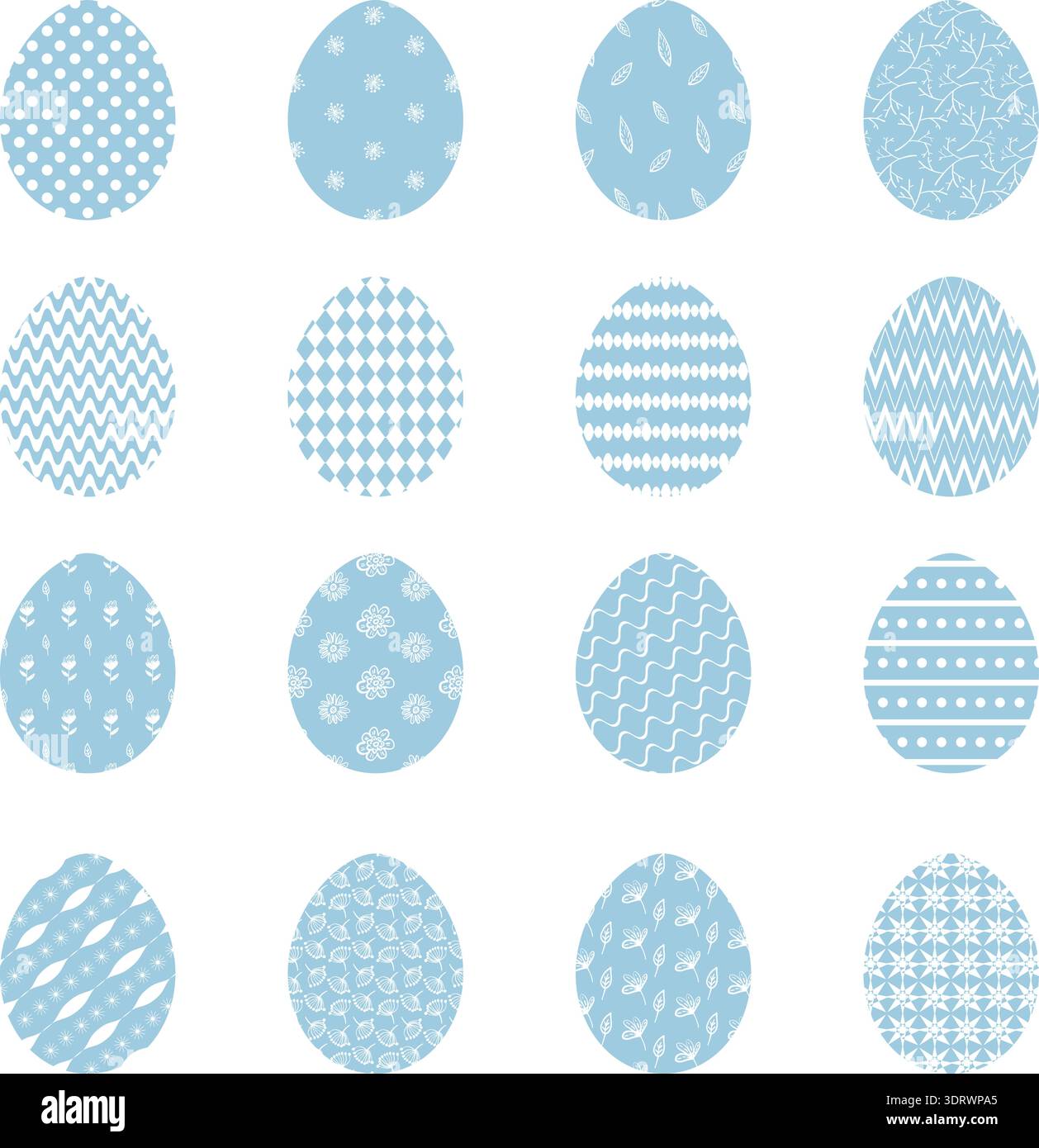 Set of blue Easter eggs with white decoration Stock Vector