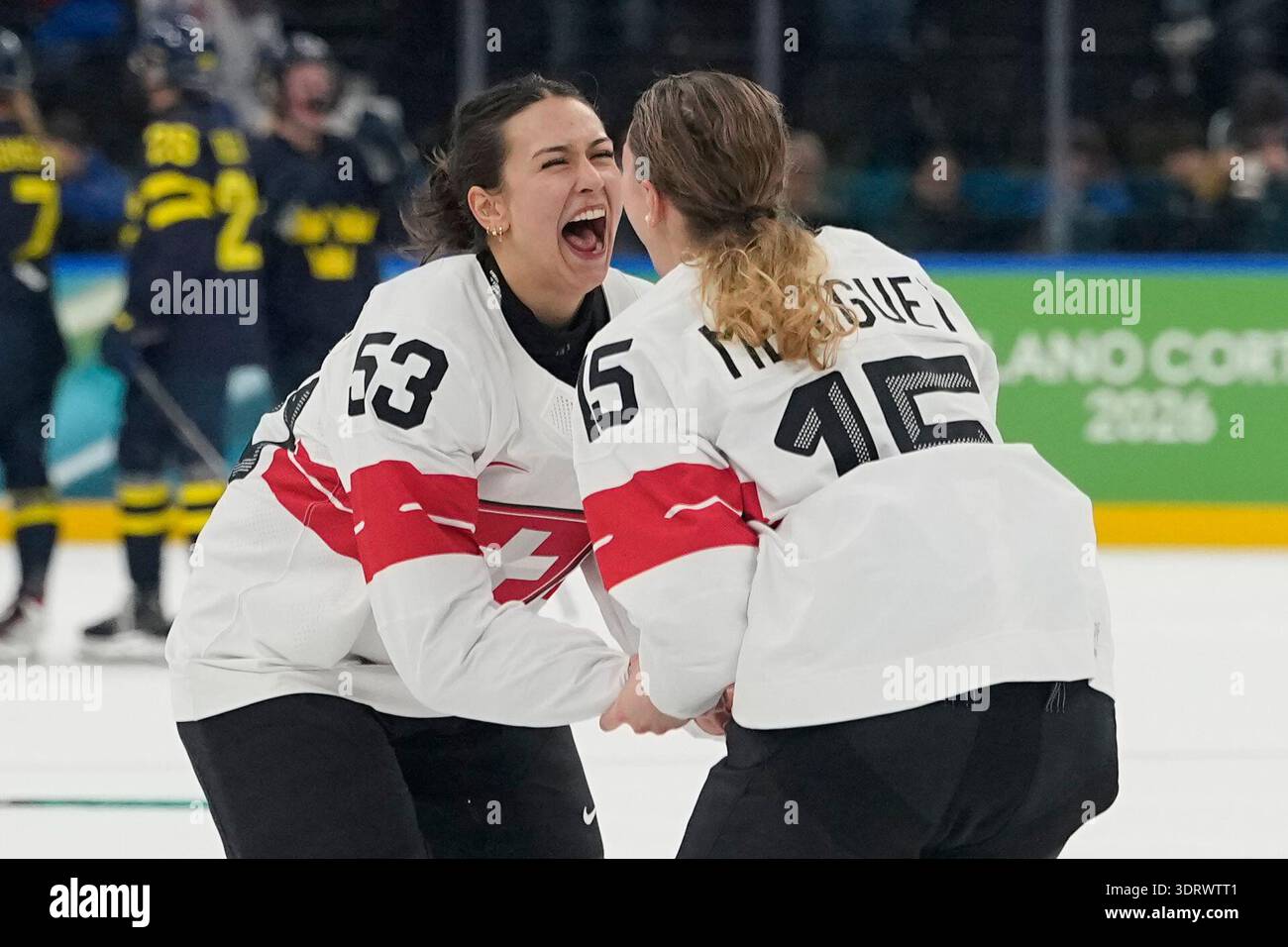 Switzerland's Vanessa Schaefer (53) and Switzerland's Laure Meriguet ...