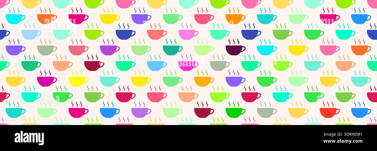 horizontal seamless hot colorful coffee cup pattern for design and background. Stock Vector
