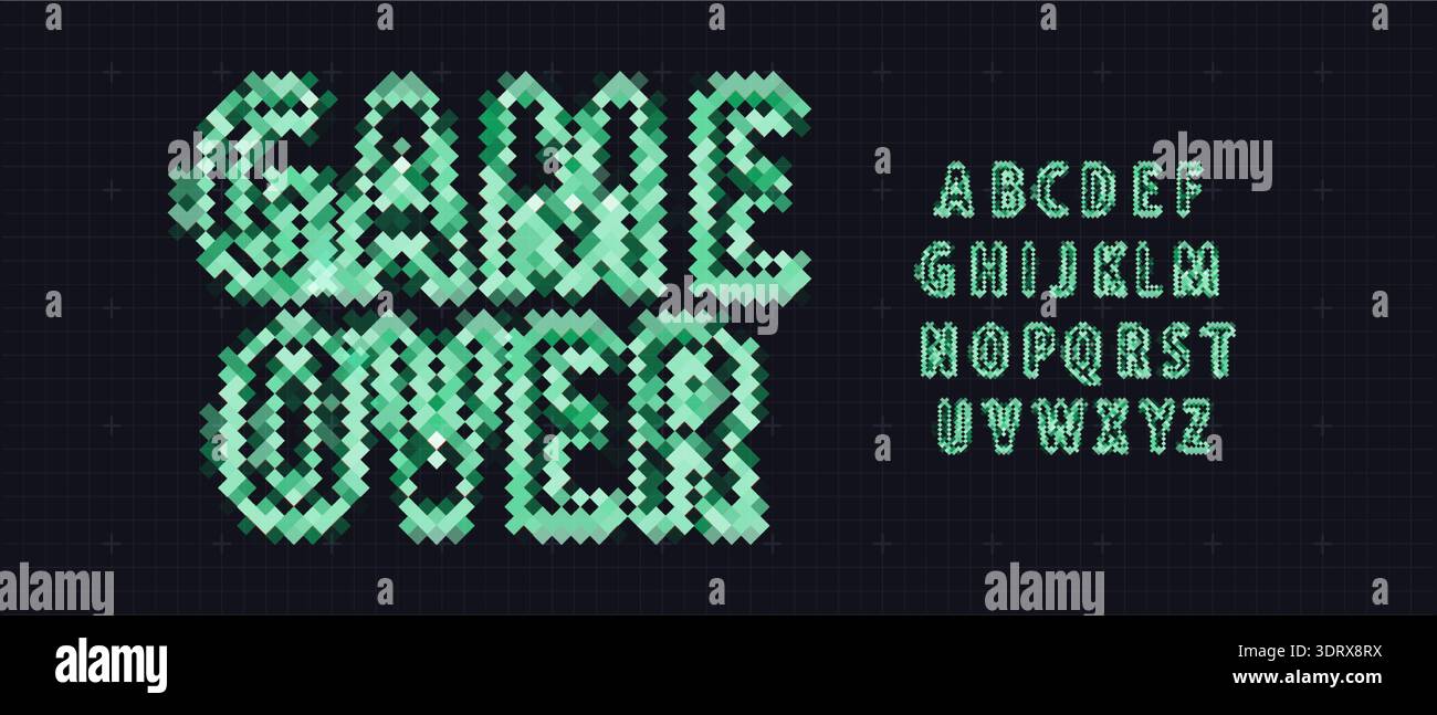 Game Over Font Logo Alphabet Y2K Pixel Letter Set Modern Typography ...