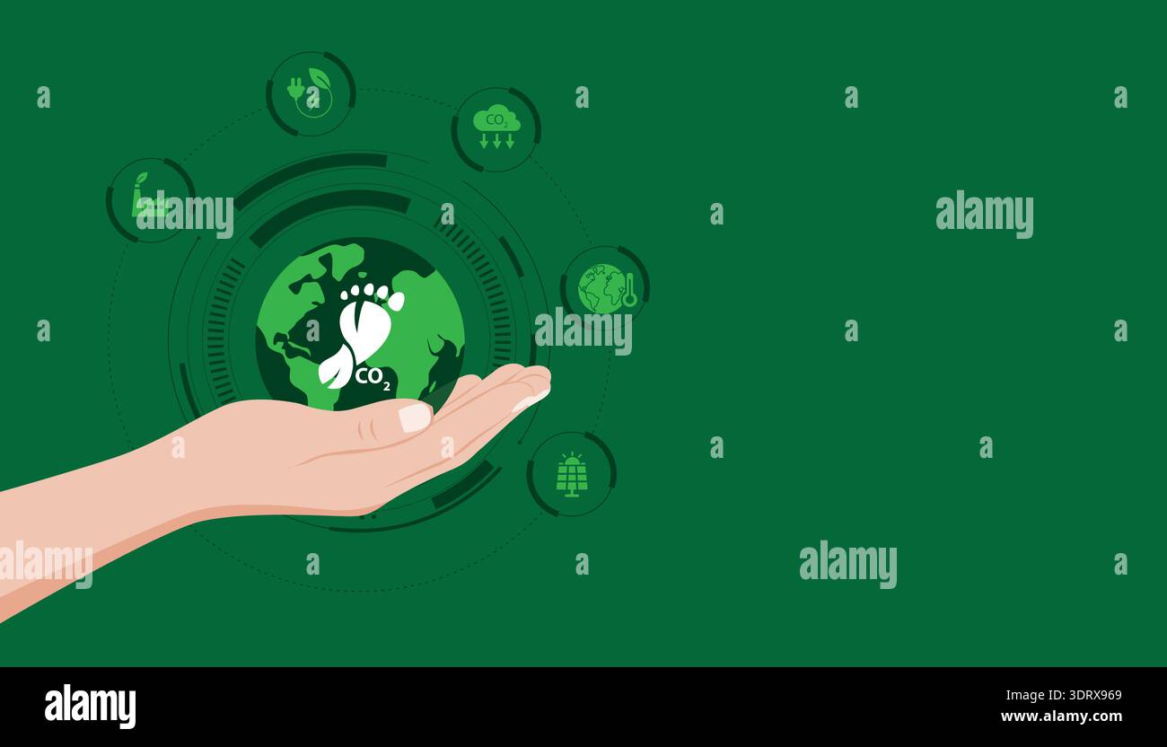 Carbon footprint reduction concept with hand holding earth and CO2 ...