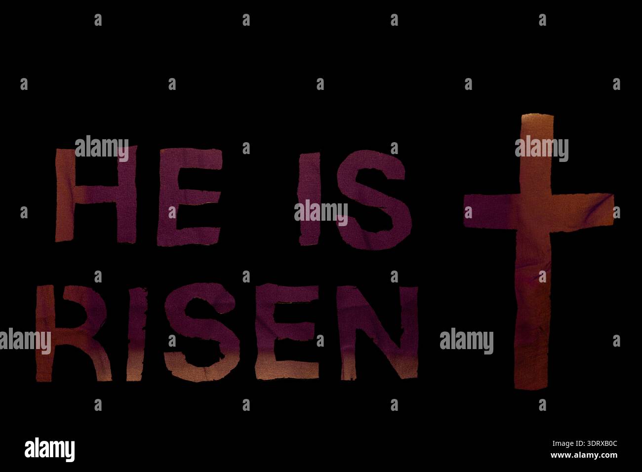 Resurrection Lettering “He Is Risen” in textured purple‑bronze lettering with a matching cross ...