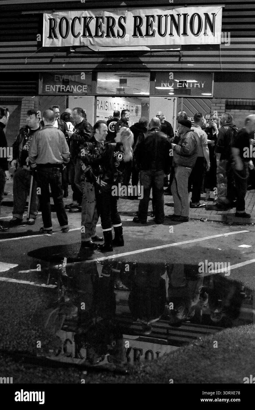 Alamy Rocker Rockers gathered outside a Rockers reunion in Reading, UK, celebrating ...