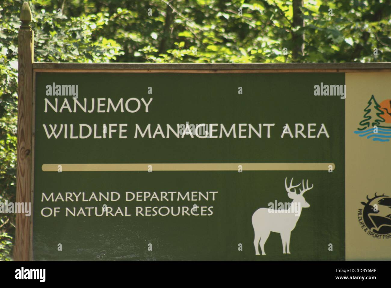 Large signpost for Nanjemoy Wildlife Management Area in Charles County, MD, USA Stock Photo