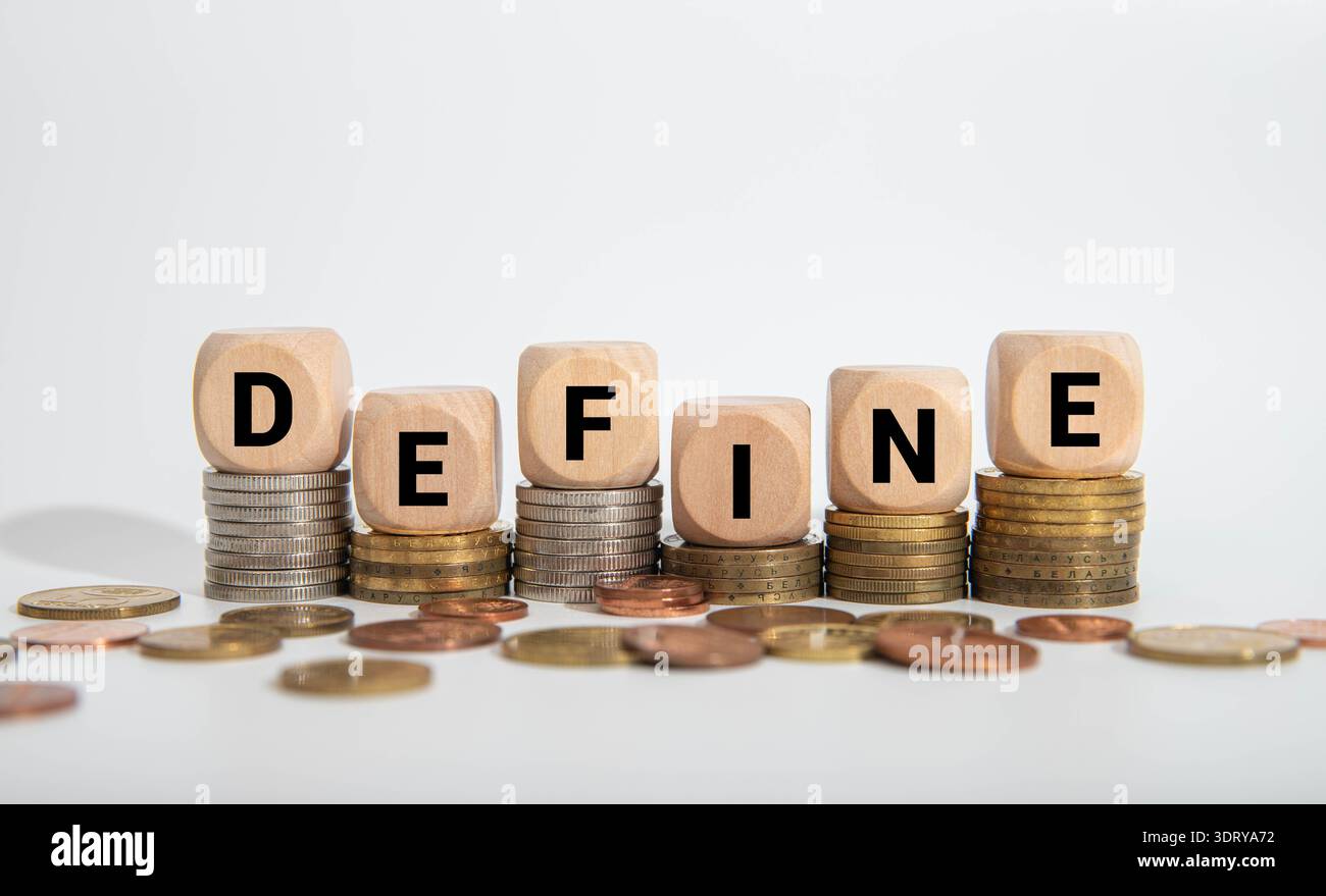 DEFINE word written on white cubes Stock Photo