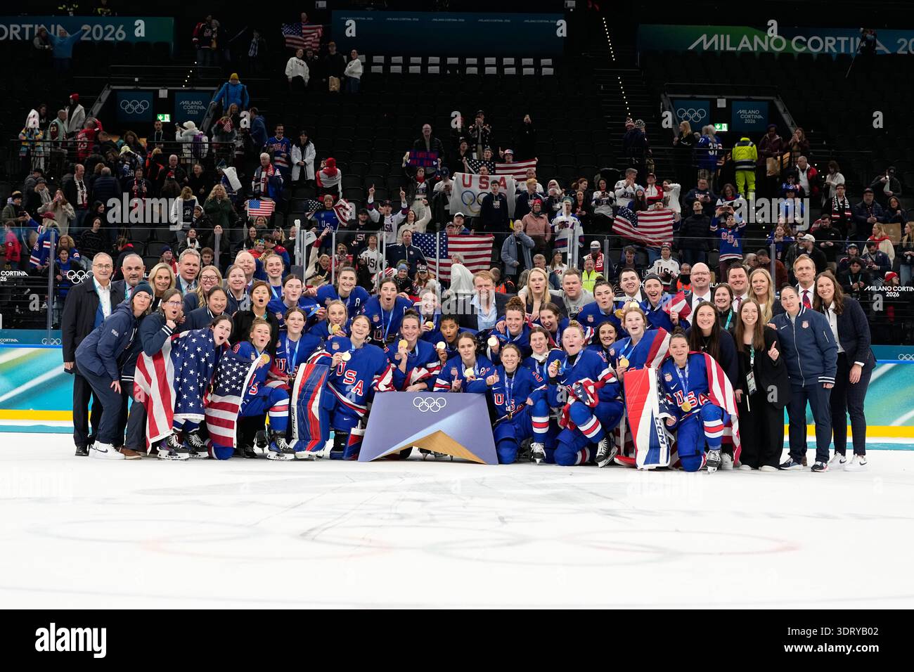 United States' team celebrate after victory ceremony for women's ice ...