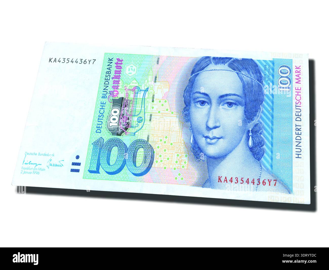 One hundred deutch mark (100 DM) banknote on a white background with ...