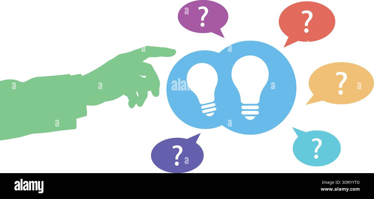 Creative Idea and Question Concept Vector Illustration with Light Bulb and Speech Bubbles Stock Vector
