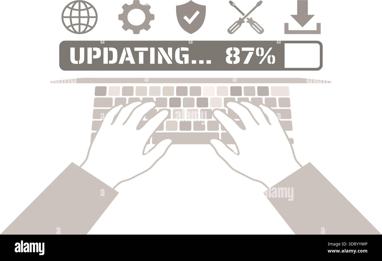 Software Update Progress Bar Concept Vector Illustration with Laptop and System Icons Stock Vector