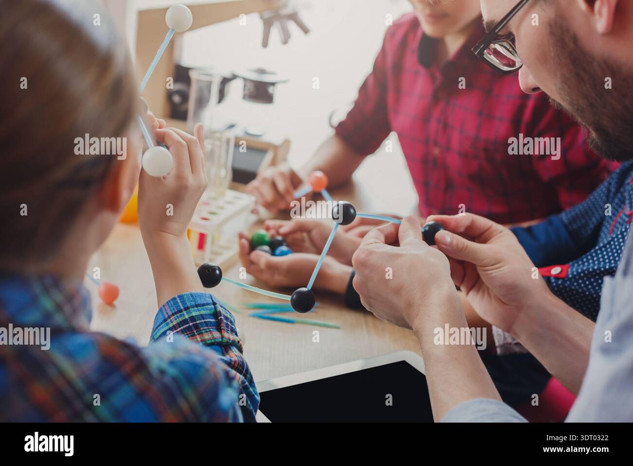Science Help People Group of People Working on a Science Project With Molecular Models in a ...