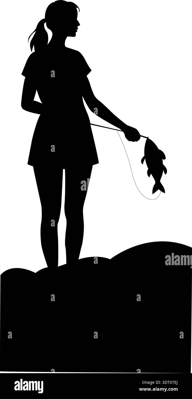 Silhouette of a Woman Fishing Stock Vector Image & Art - Alamy