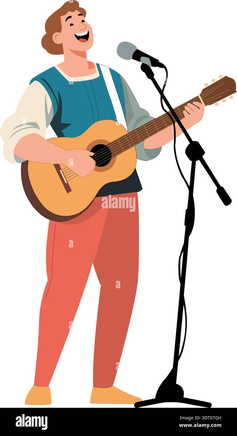 Guitarist Singing on Stage Vector Illustration Stock Vector