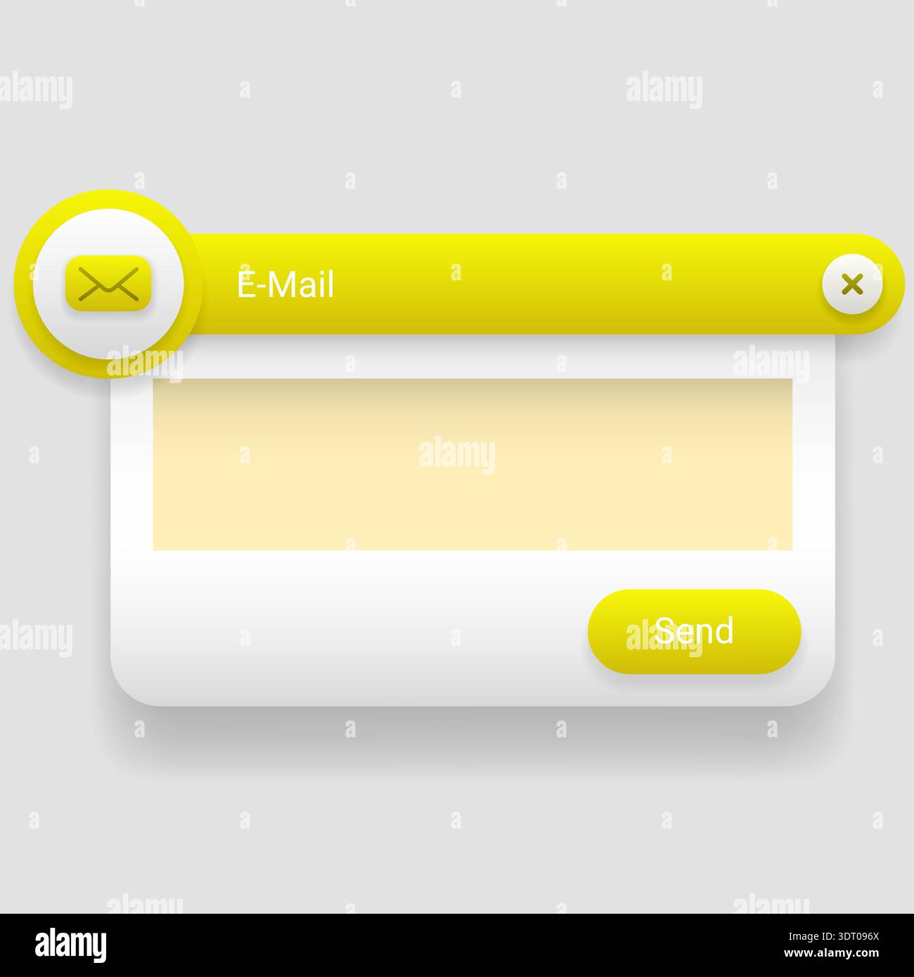 Modern email notification popup interface with bright yellow header and soft neumorphic style elements Stock Vector