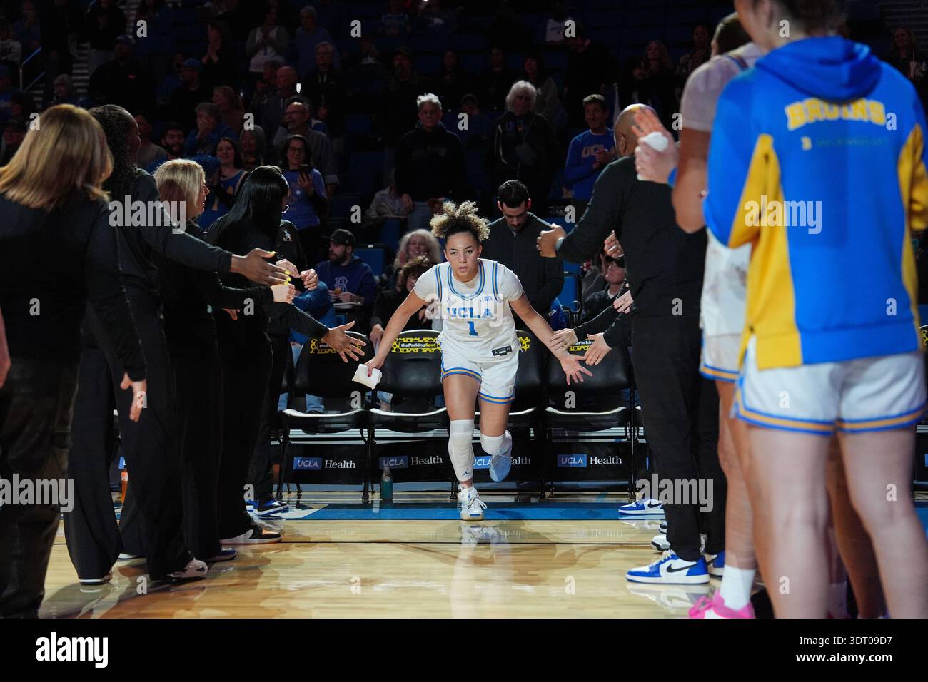 UCLA guard Kiki Rice (1) is introduced before the team's NCAA women's ...