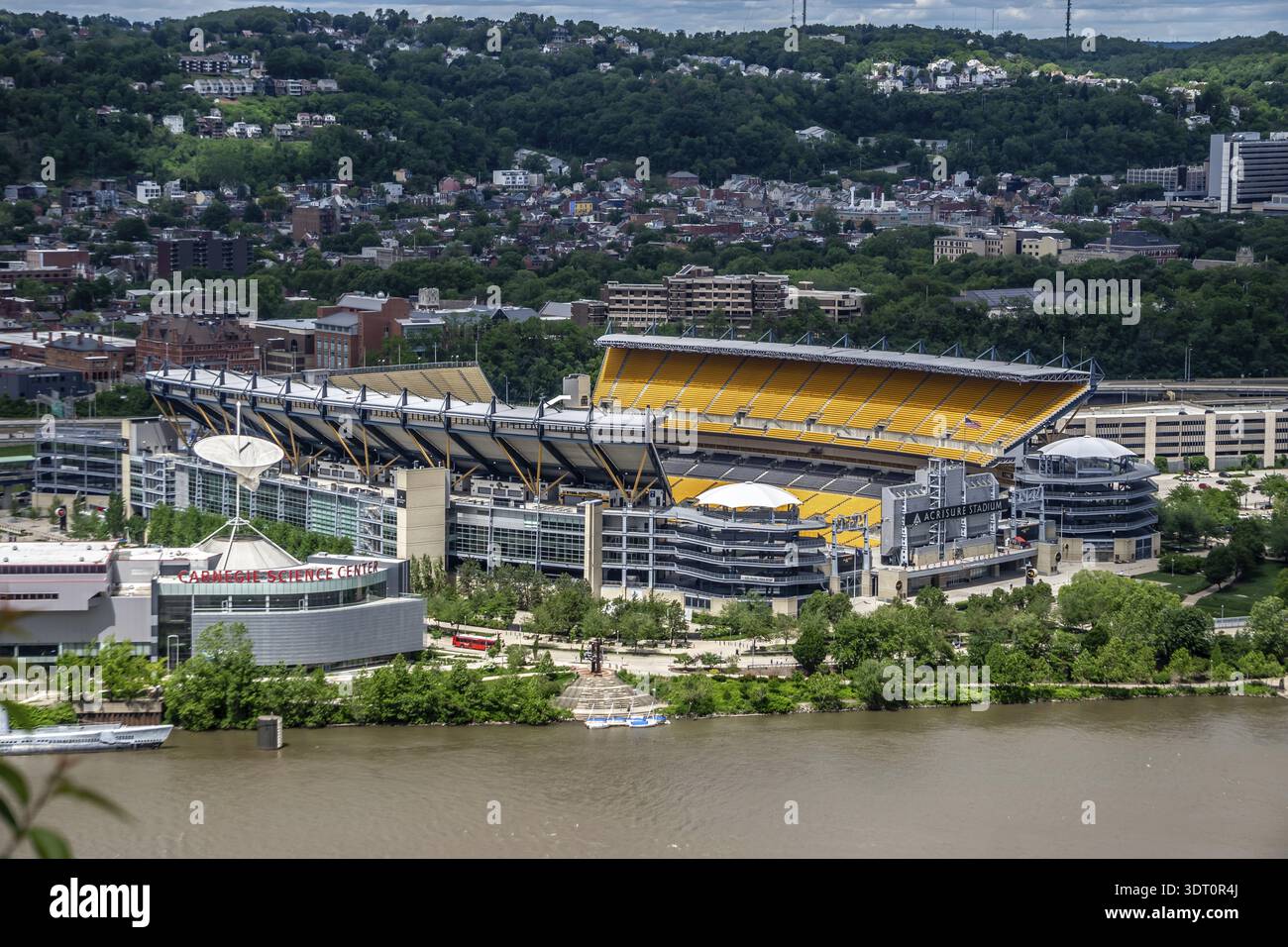 A series of bridges crossing the Allegheny river in Pittsburgh PA Stock Photo