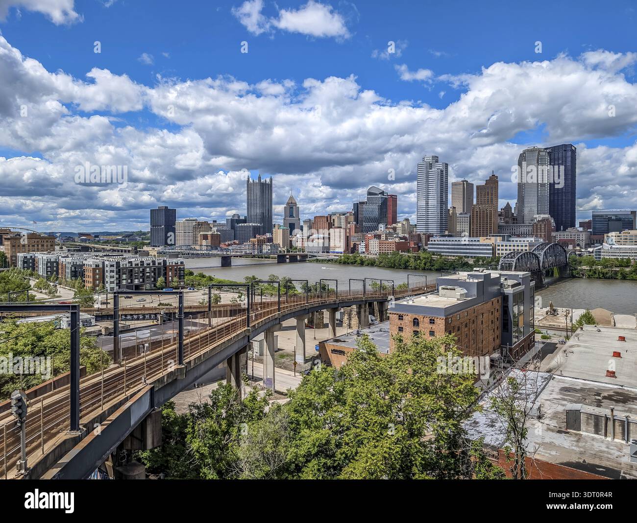 A series of bridges crossing the Allegheny river in Pittsburgh PA Stock Photo