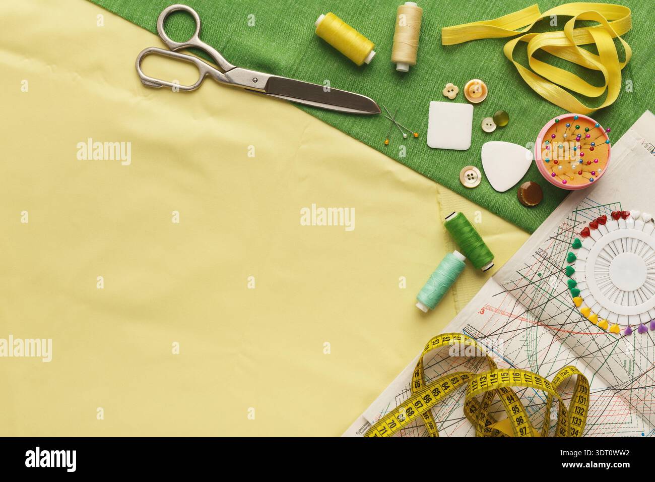 Creative Set for Sewing and Crafting With Tools and Materials on a Table Stock Photo