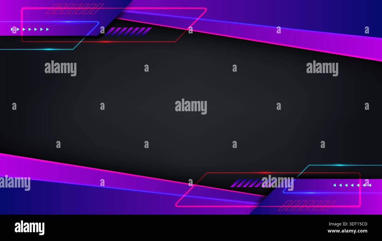 high tech futuristic purple background neon red and cyan geometric lines dynamic overlay or social media banner for gaming tournament Stock Vector