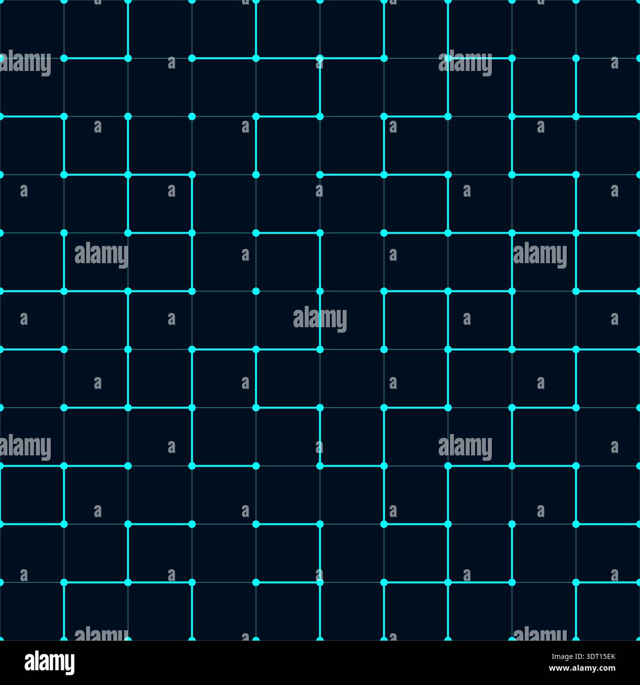 digital technology background seamless cyan grid with glowing nodes a global network system for software developers and tech Stock Vector