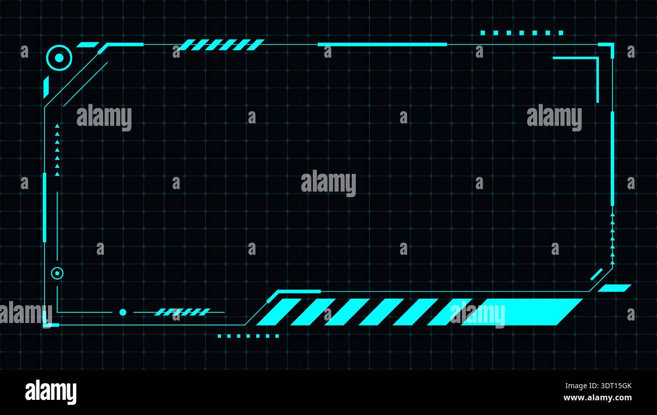 professional technology futuristic cyan hud frame with sci fi ui elements and digital grid background tech display Stock Vector