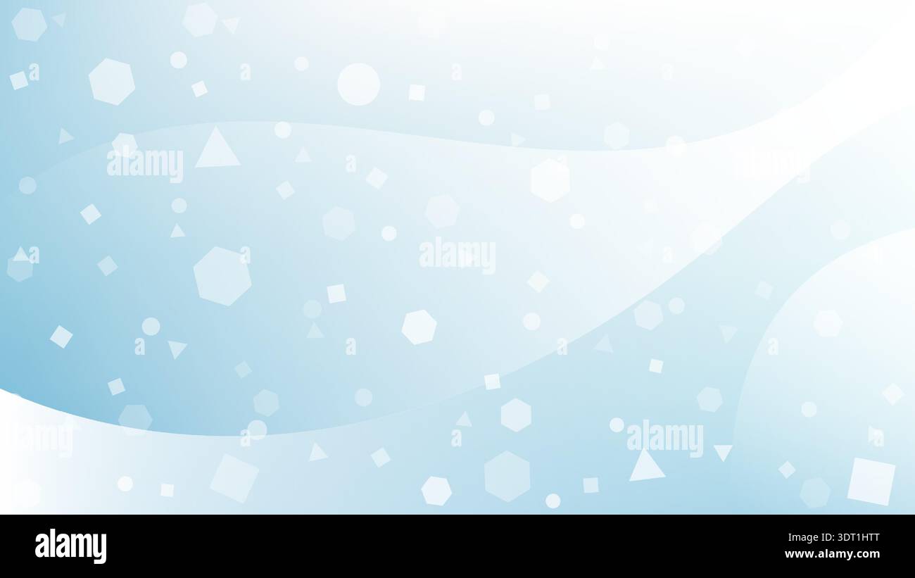Abstract light blue geometric background with soft gradient waves and scattered hexagons circles and triangles, modern corporate presentation and prof Stock Vector