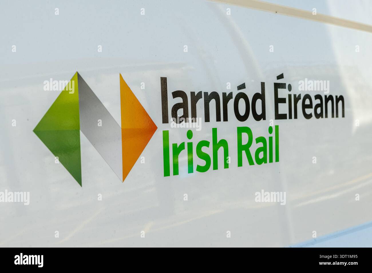 Irish Rail/Iarnród Éireann logo on the side of a van. Stock Photo